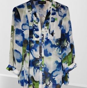 Jones New York Sheer watercolor tunic Size L 100% polyester button up…